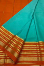 Blue Mysore Pure Crepe Silk Saree — Handloom Woven, Festive