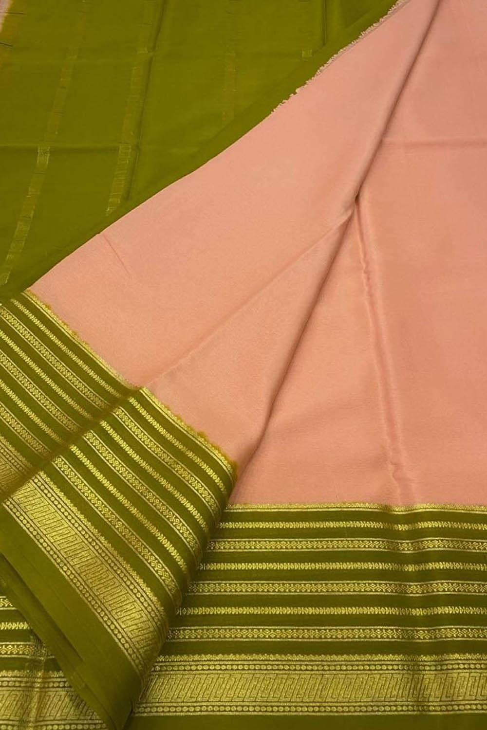 Pink Mysore Pure Crepe Silk Saree — Zari Border, Bridal