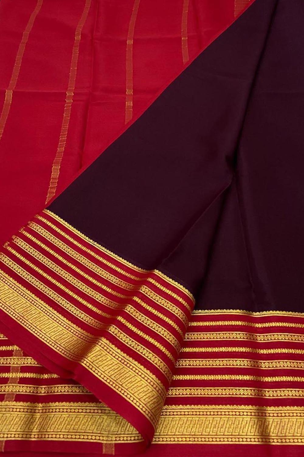 Maroon Mysore Pure Crepe Silk Saree — Handloom, Wedding
