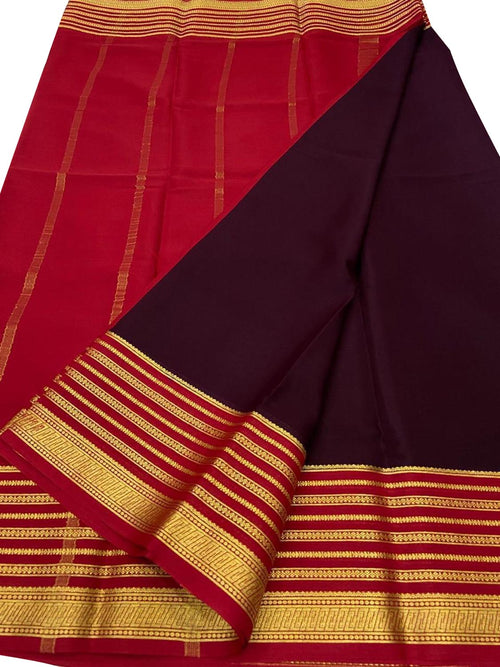 Maroon Handloom Mysore Pure Crepe Silk Saree