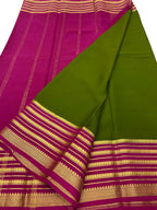 Green Mysore Pure Crepe Silk Saree — Handloom, Festive