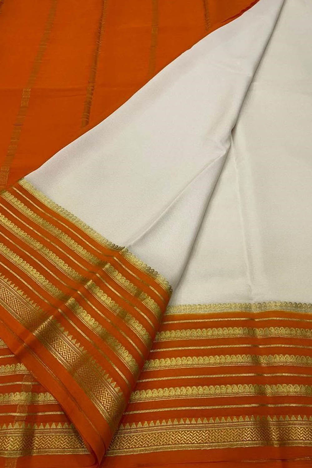 Off White Mysore Pure Crepe Silk Saree — Handloom, Minimalist Luxury