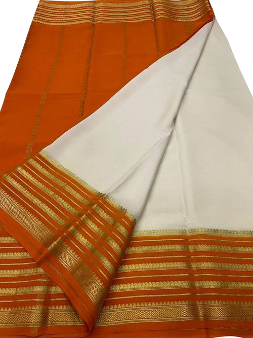 Off White Handloom Mysore Pure Crepe Silk Saree
