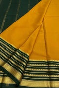 Yellow Mysore Pure Crepe Silk Saree — Handloom, Festive Sunshine