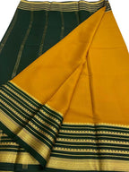 Yellow Mysore Pure Crepe Silk Saree — Handloom, Festive Sunshine