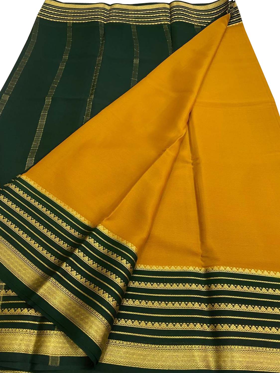 Yellow Mysore Pure Crepe Silk Saree — Handloom, Festive Sunshine