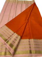 Orange Mysore Pure Crepe Silk Saree — Handloom, Festive Radiance