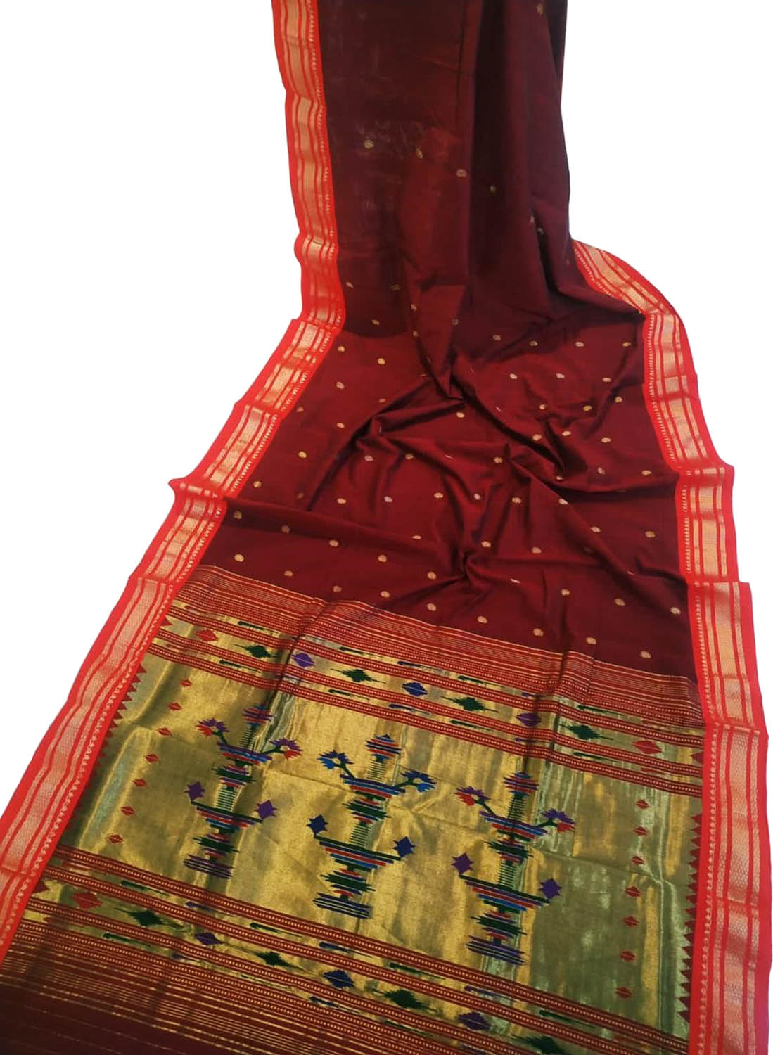 Maroon Paithani Handloom Pure Cotton Saree - Luxurion World