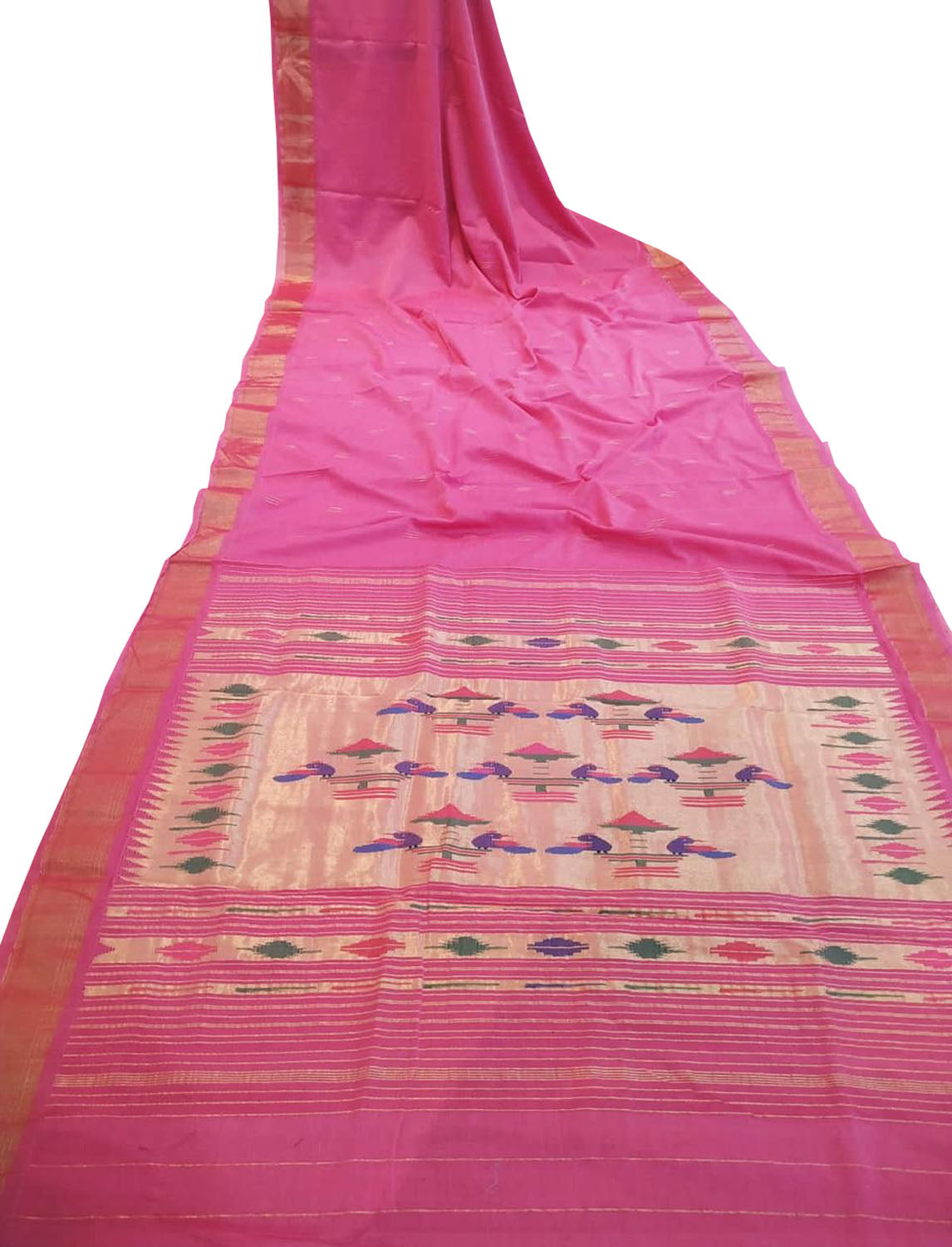 Pink Paithani Handloom Pure Cotton Saree - Luxurion World