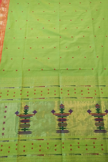 Green Handloom Paithani Pure Cotton Saree