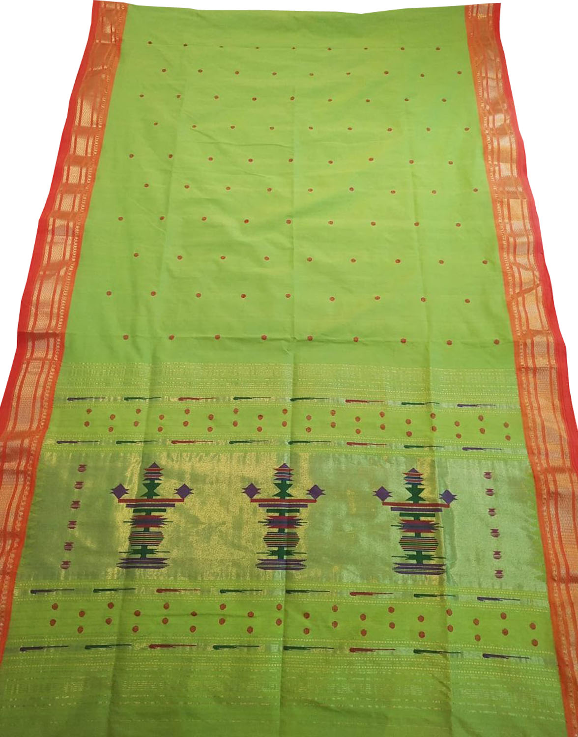 Green Handloom Paithani Pure Cotton Saree - Luxurion World