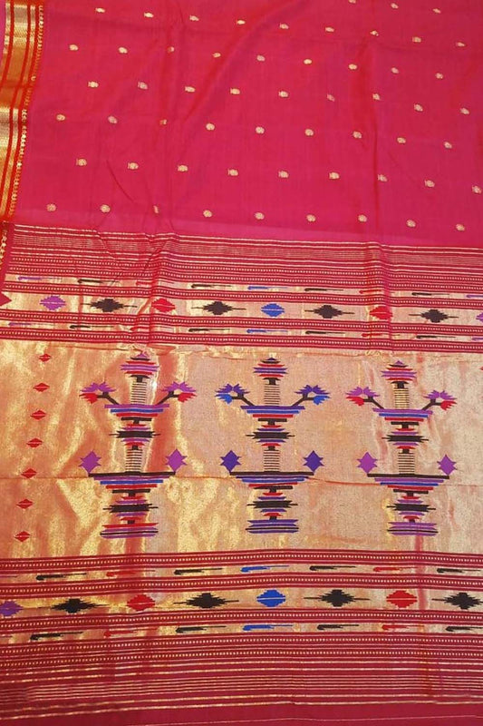 Pure Cotton Pink Handloom Paithani Saree: Traditional Elegance - Luxurion World