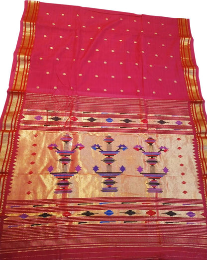 Pure Cotton Pink Handloom Paithani Saree: Traditional Elegance - Luxurion World