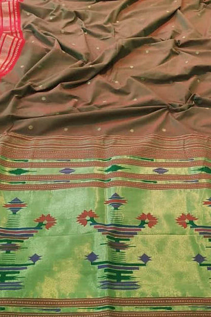 Stunning Green Handloom Paithani Pure Cotton Saree - Perfect for Any Occasion!