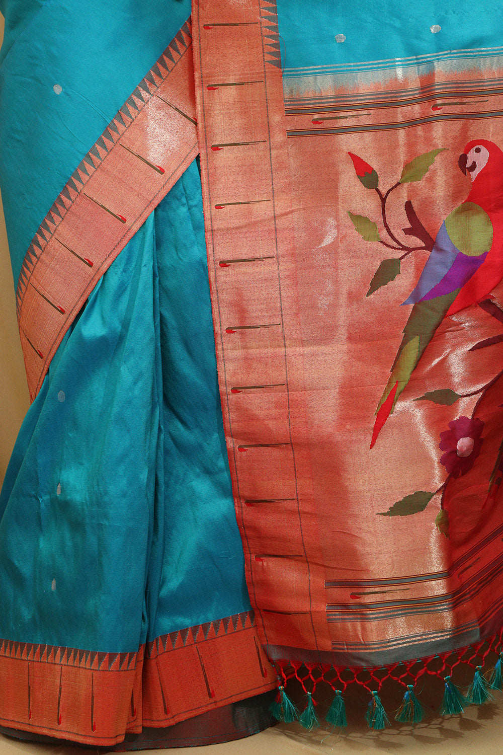 Blue Paithani Silk Saree with Parrot Design Border - Luxurion World