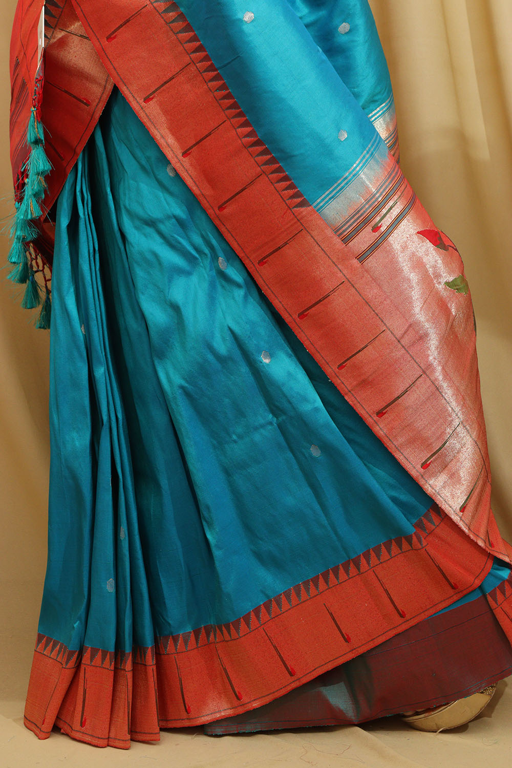 Blue Paithani Silk Saree with Parrot Design Border - Luxurion World