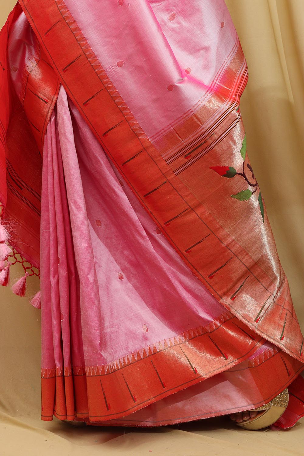 Exquisite Pink Paithani Silk Saree with Parrot Design - Luxurion World
