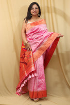 Exquisite Pink Paithani Silk Saree with Parrot Design - Luxurion World