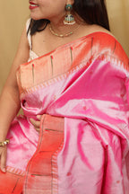 Exquisite Pink Paithani Silk Saree with Parrot Design - Luxurion World
