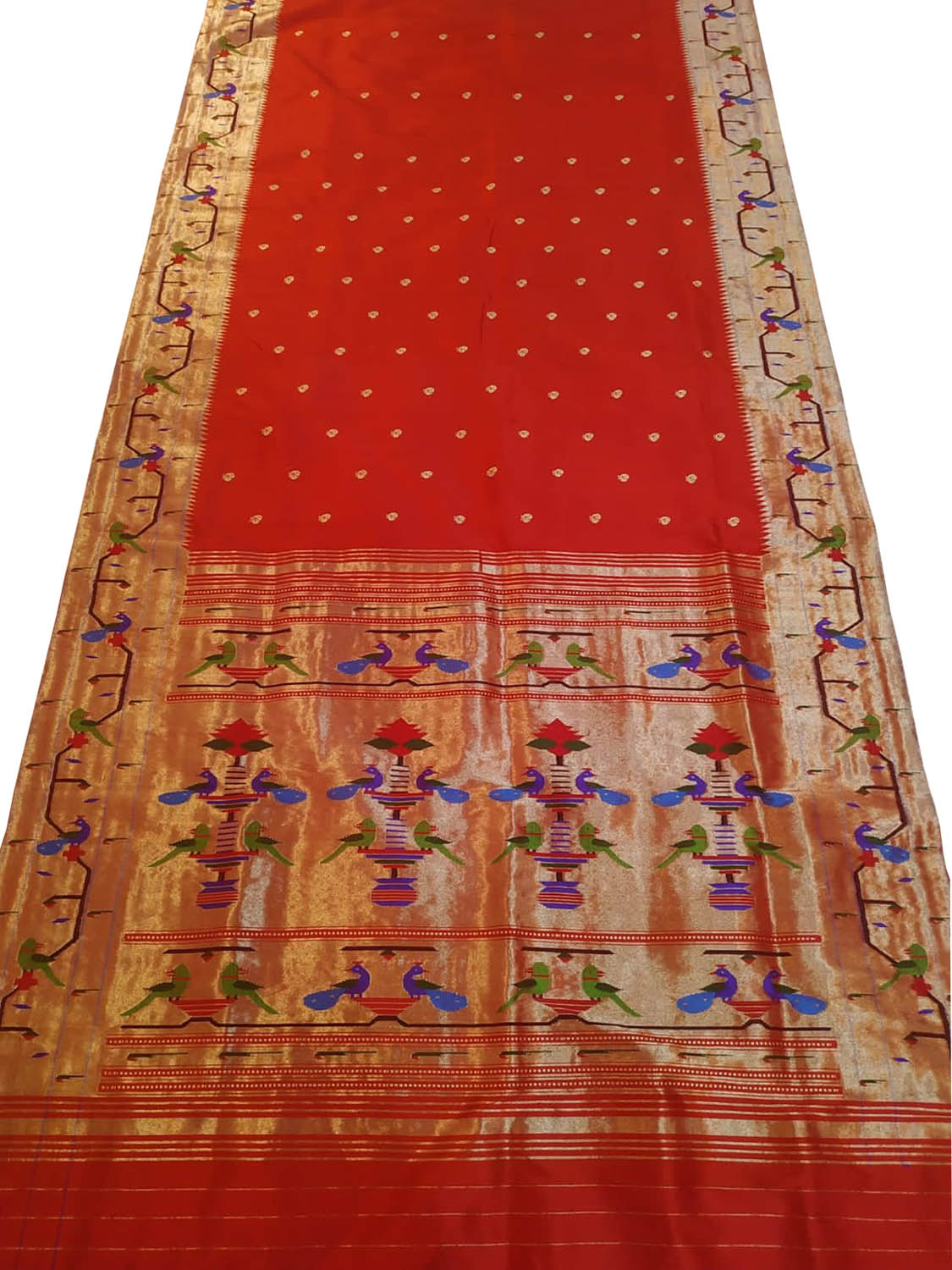 Red Paithani Silk Saree with Heavy Border - Luxurion World