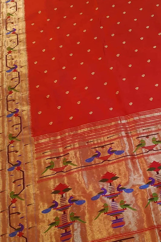 Red Paithani Silk Saree with Heavy Border