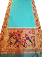 Blue Paithani Silk Saree with Heavy Border - Luxurion World