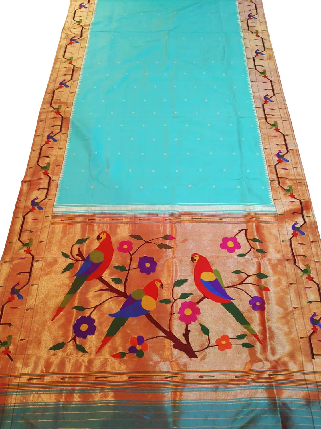 Blue Paithani Silk Saree with Heavy Border - Luxurion World