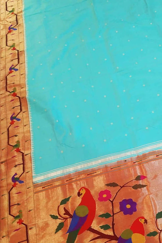 Blue Paithani Silk Saree with Heavy Border - Luxurion World