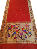 Red Paithani Silk Saree with Heavy Border - Luxurion World