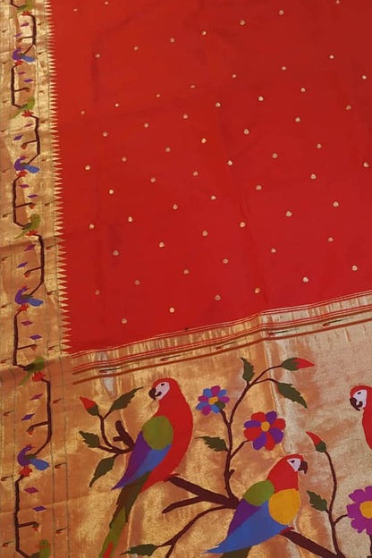 Red Paithani Silk Saree with Heavy Border - Luxurion World