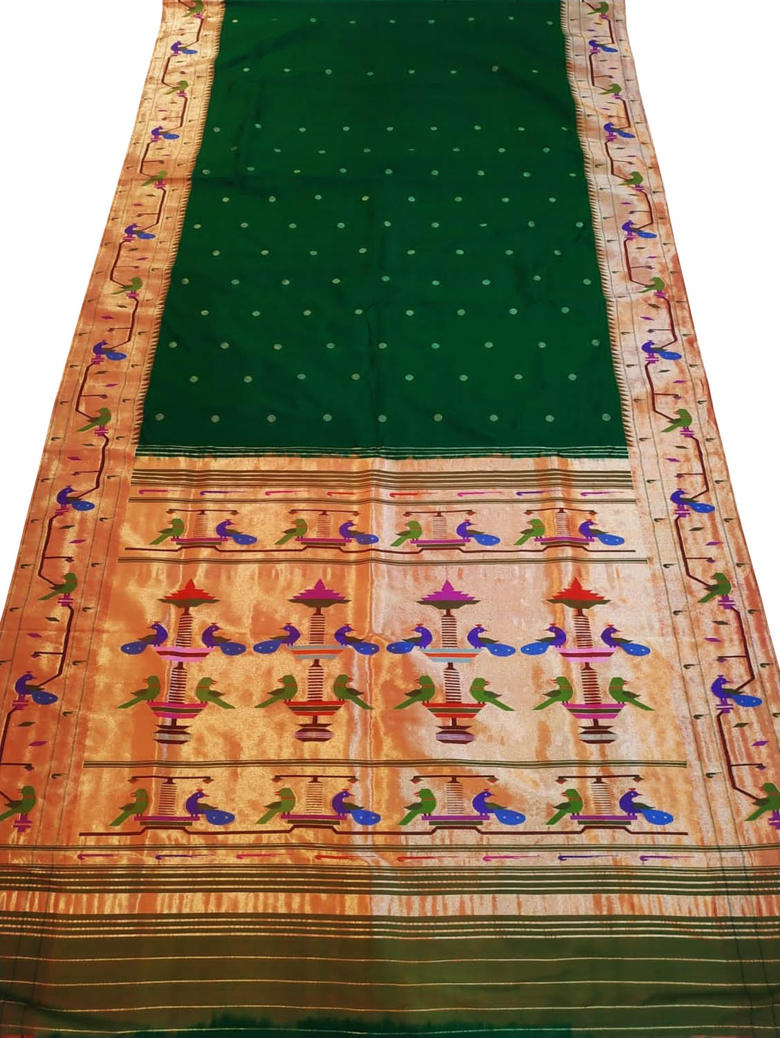 Green Paithani Silk Saree with Heavy Border - Luxurion World