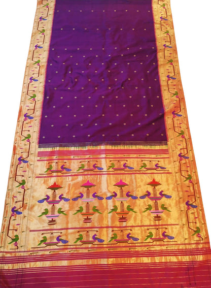 Exquisite Purple Paithani Silk Saree with Heavy Border - Luxurion World