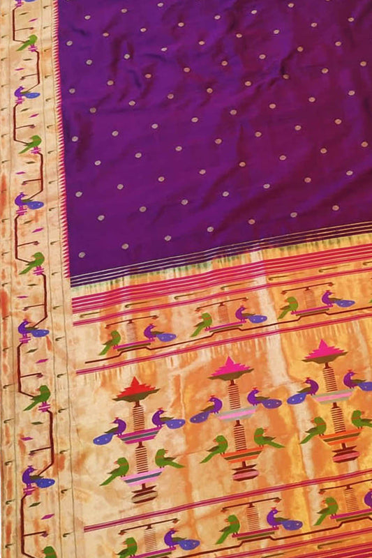 Exquisite Purple Paithani Silk Saree with Heavy Border