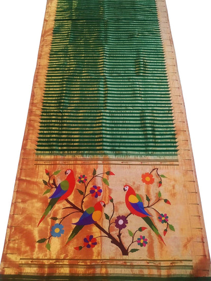 Green Paithani Handloom Silk Saree with Muniya Border - Luxurion World