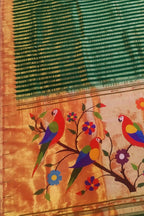 Green Paithani Handloom Silk Saree with Muniya Border - Luxurion World