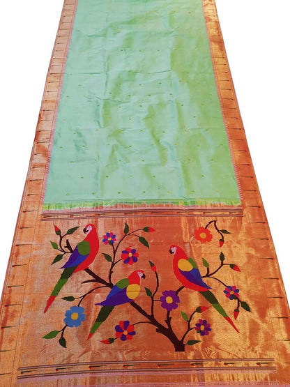 Green Paithani Handloom Silk Saree with Muniya Border - Luxurion World