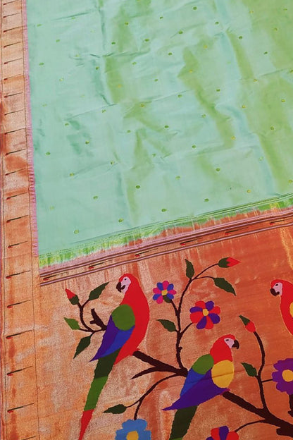 Green Paithani Handloom Silk Saree with Muniya Border - Luxurion World