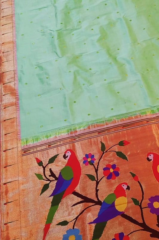 Green Paithani Handloom Silk Saree with Muniya Border - Luxurion World
