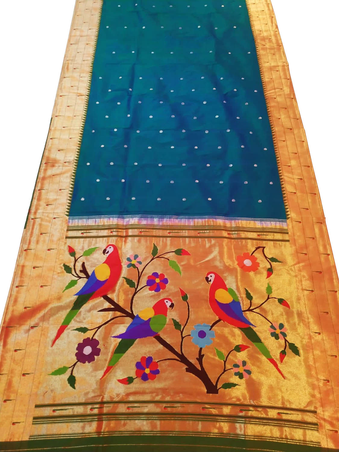 Blue Paithani Handloom Muniya Border Silk Saree - Luxurion World