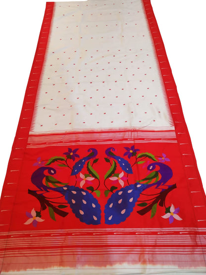 Elegant Off White Paithani Silk Saree with Muniya Border - Luxurion World