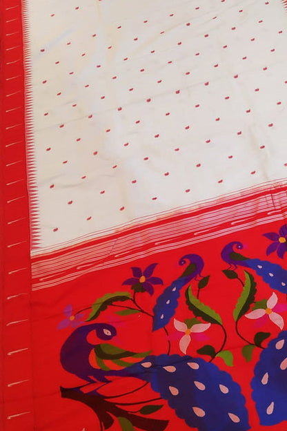 Elegant Off White Paithani Silk Saree with Muniya Border - Luxurion World