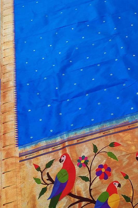 Blue Paithani Handloom Silk Saree with Muniya Border
