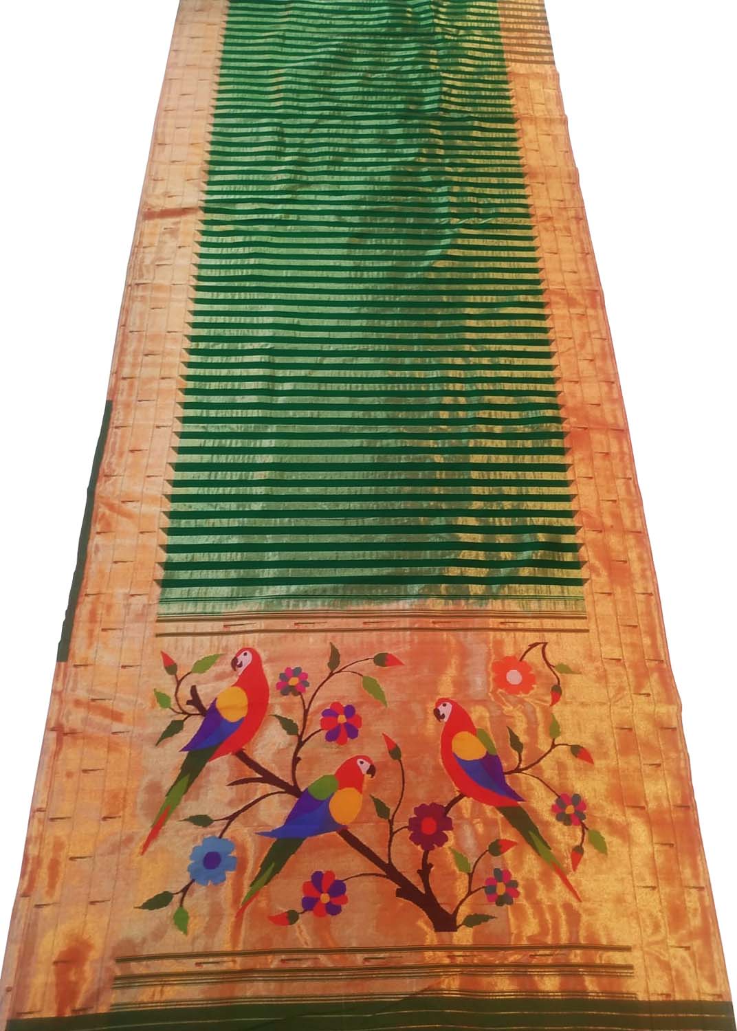 Green Paithani Handloom Muniya Border Silk Saree - Luxurion World