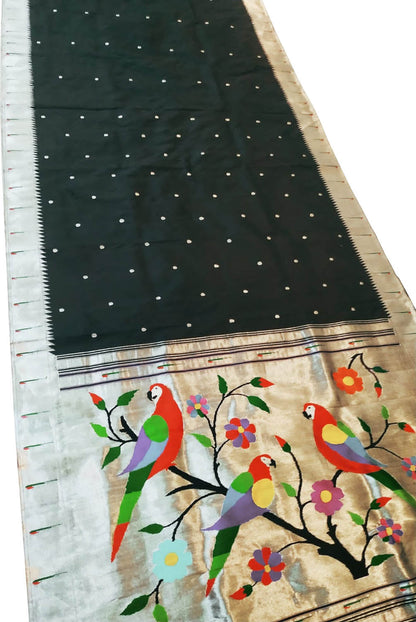 Elegant Black Paithani Silk Saree with Muniya Border - Luxurion World