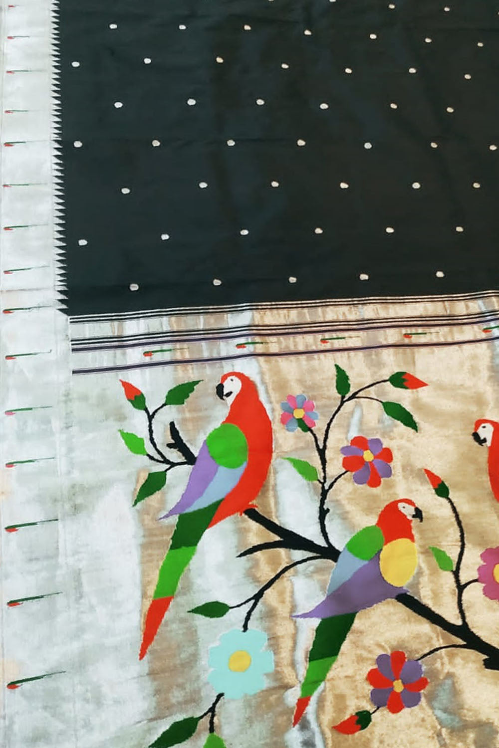 Elegant Black Paithani Silk Saree with Muniya Border - Luxurion World