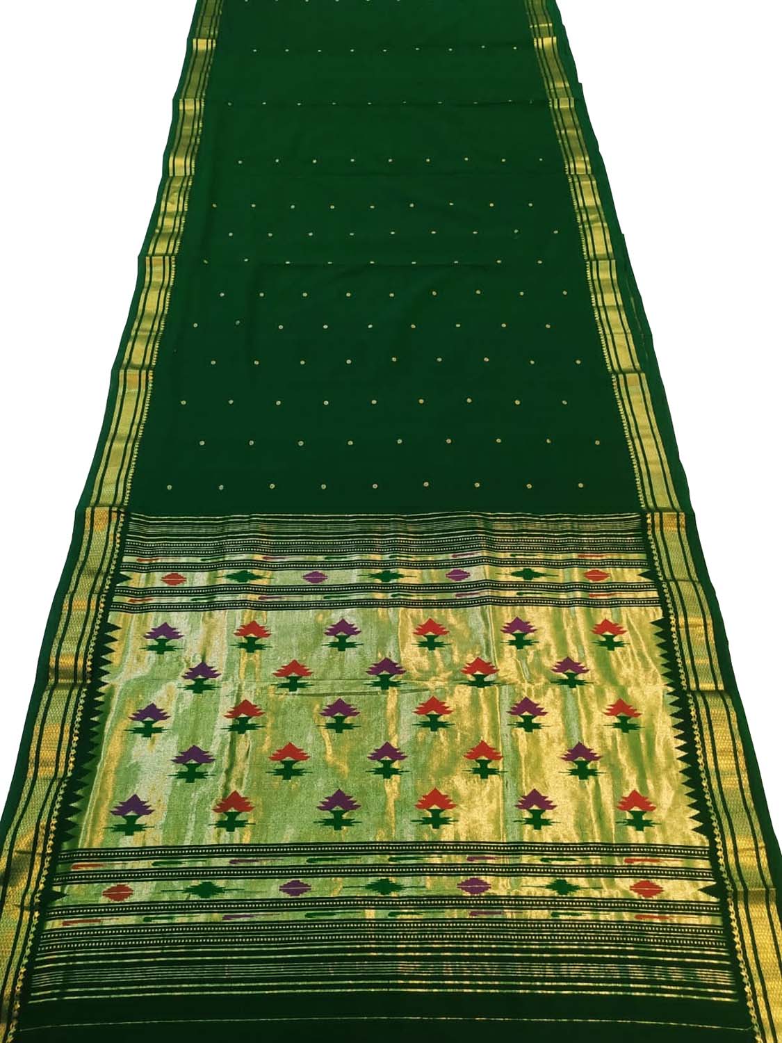 Green Paithani Handloom Cotton Saree - Elegant and Ethereal - Luxurion World