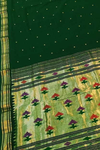 Green Paithani Handloom Cotton Saree - Elegant and Ethereal - Luxurion World