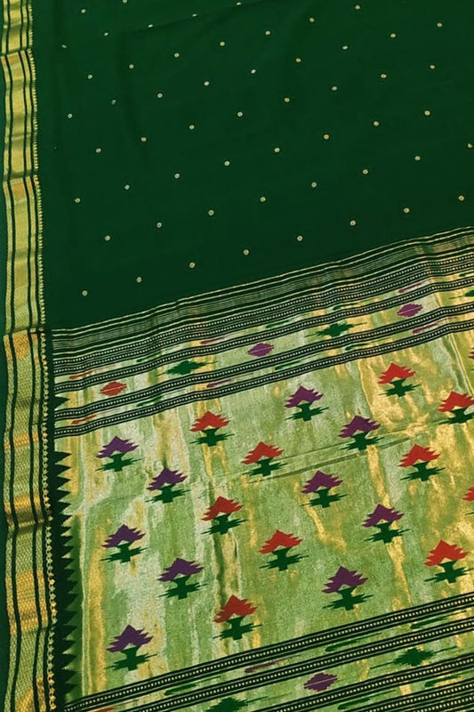 Green Paithani Handloom Cotton Saree - Elegant and Ethereal - Luxurion World