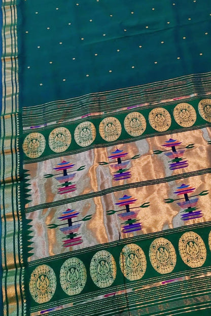 Blue Paithani Handloom Cotton Saree - Elegant and Traditional - Luxurion World