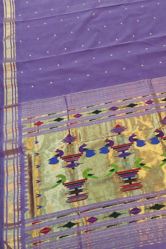 Exquisite Purple Paithani Handloom Cotton Saree - Luxurion World